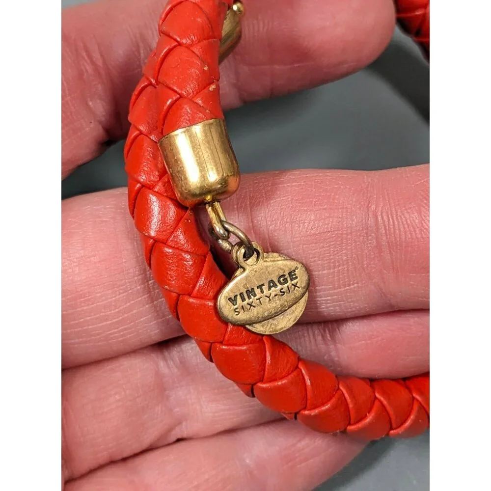 Alex Ani Orange Braided Leather Wrap Bracelet 7 inch - Picture 4 of 8